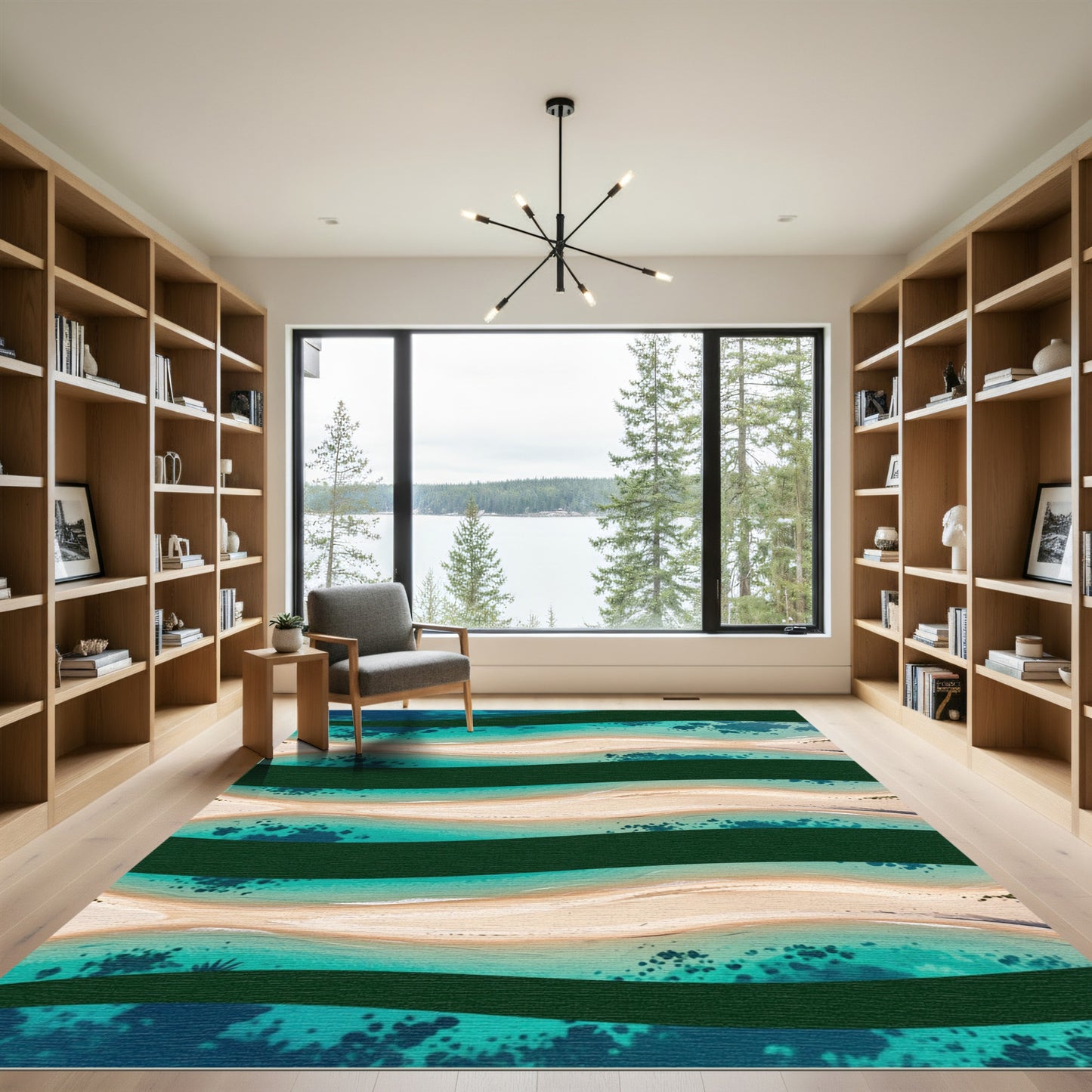 Teal Ocean Wave Horizontal Stripe Rug
