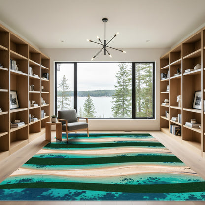 Teal Ocean Wave Horizontal Stripe Rug