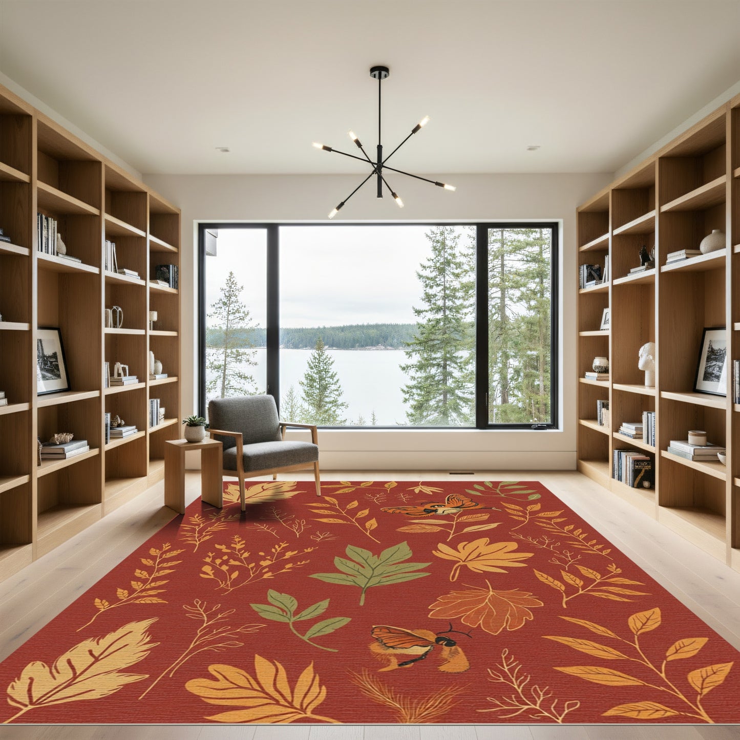 Orange Moth and Autumn Leaf Collage Rug