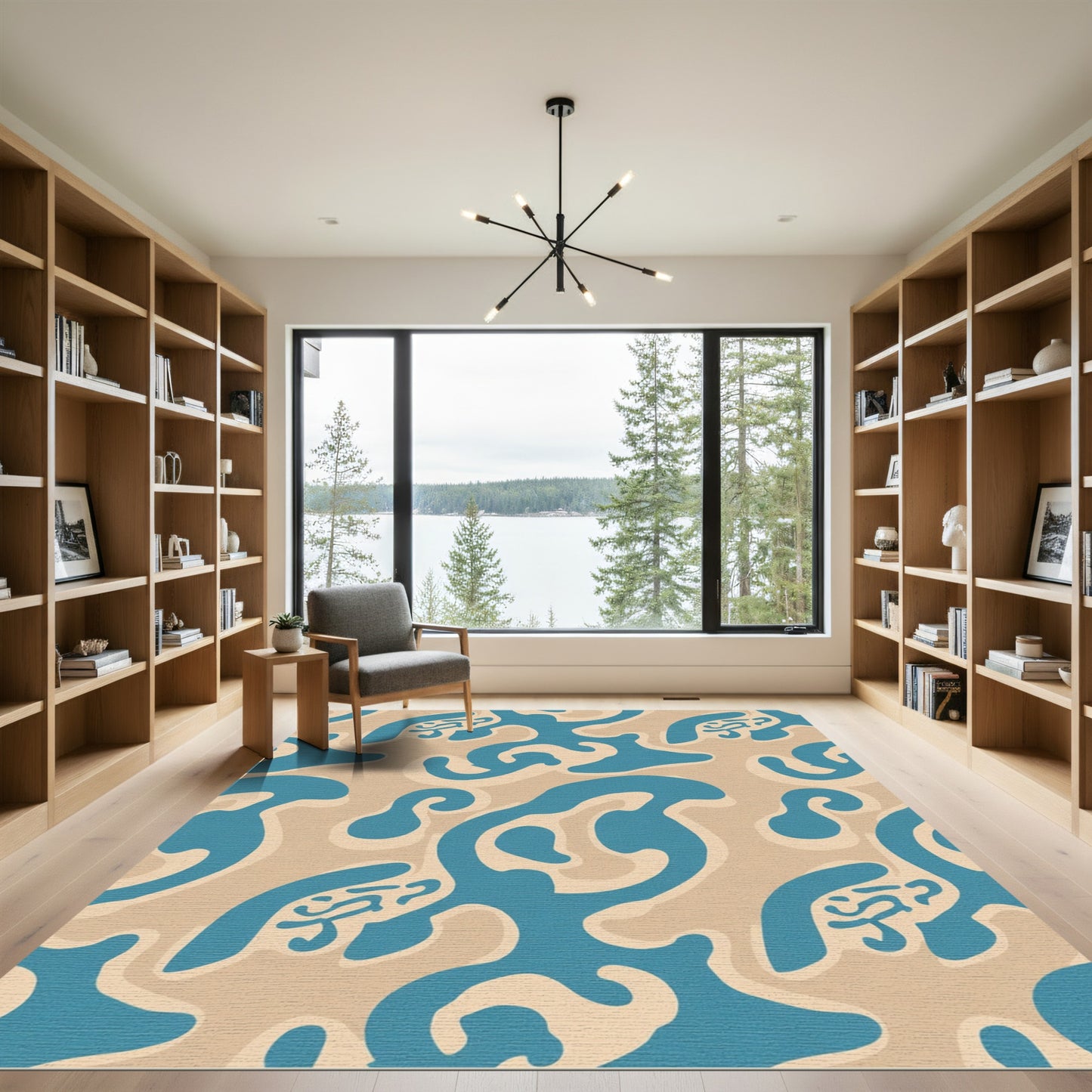 Organic Teal Beige Abstract Flow Rug
