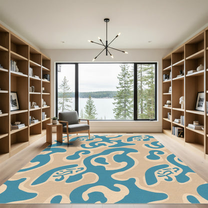 Organic Teal Beige Abstract Flow Rug