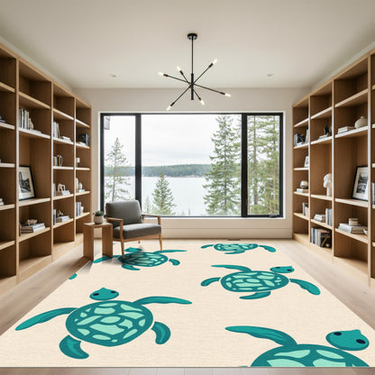 Teal Turtle Repeating Scenic Rug