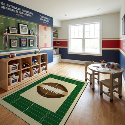 Green Yard Lines Football Design Rug