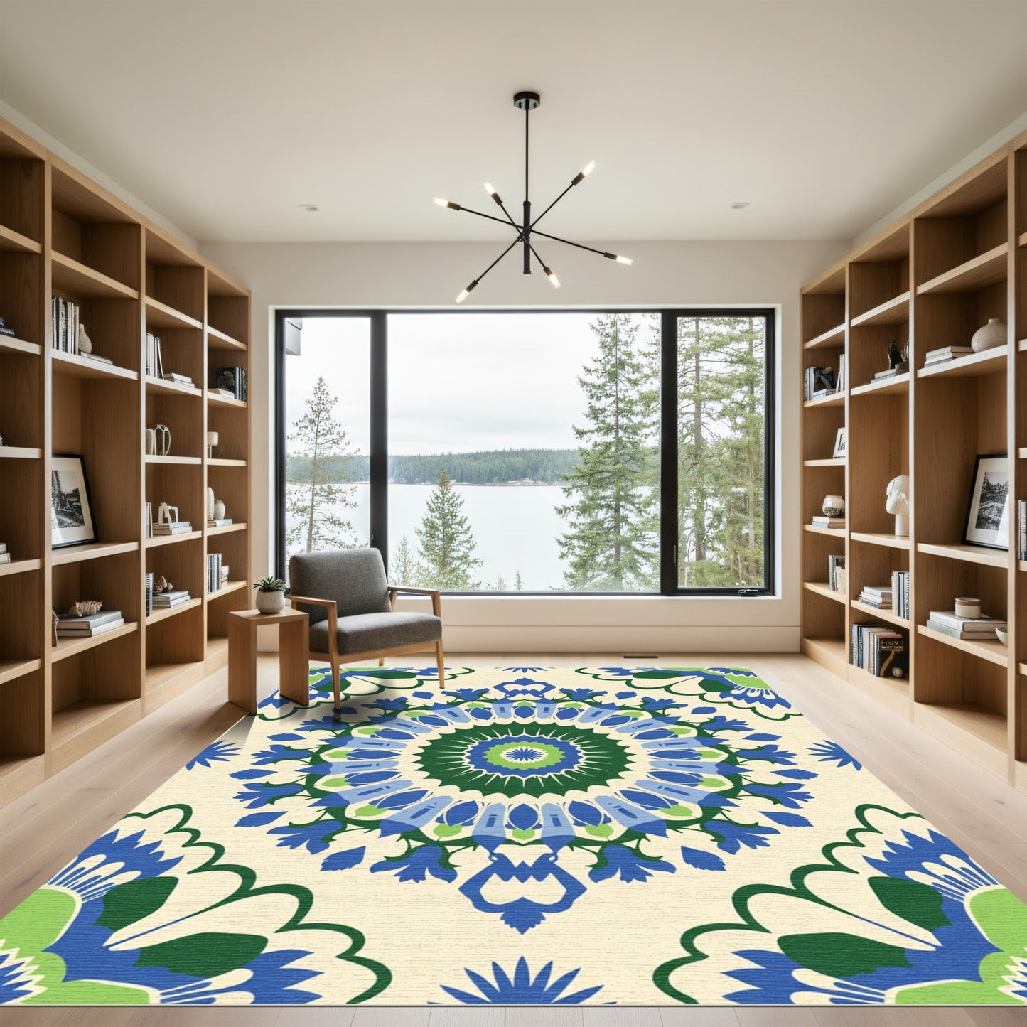 Vibrant Blue Green Floral Medallion Rug