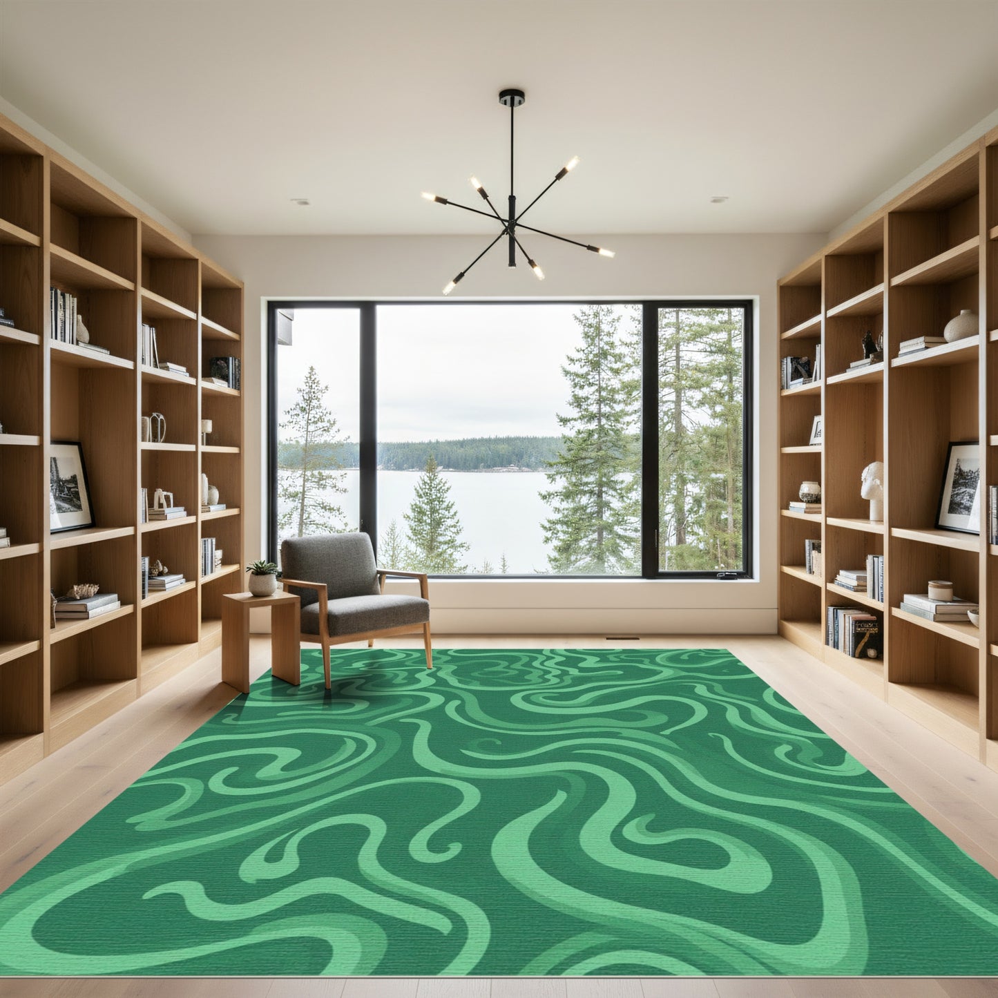 Deep Green Swirling Abstract Ribbons Rug