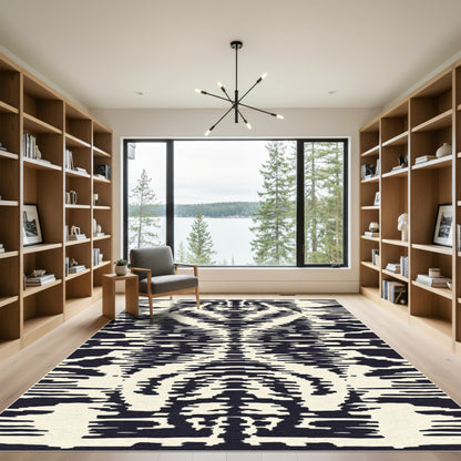 Cream Black Distorted Stripe Abstract Rug