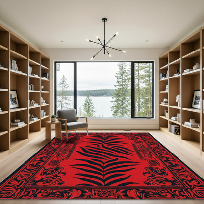 Bold Red Tribal Fern Rug
