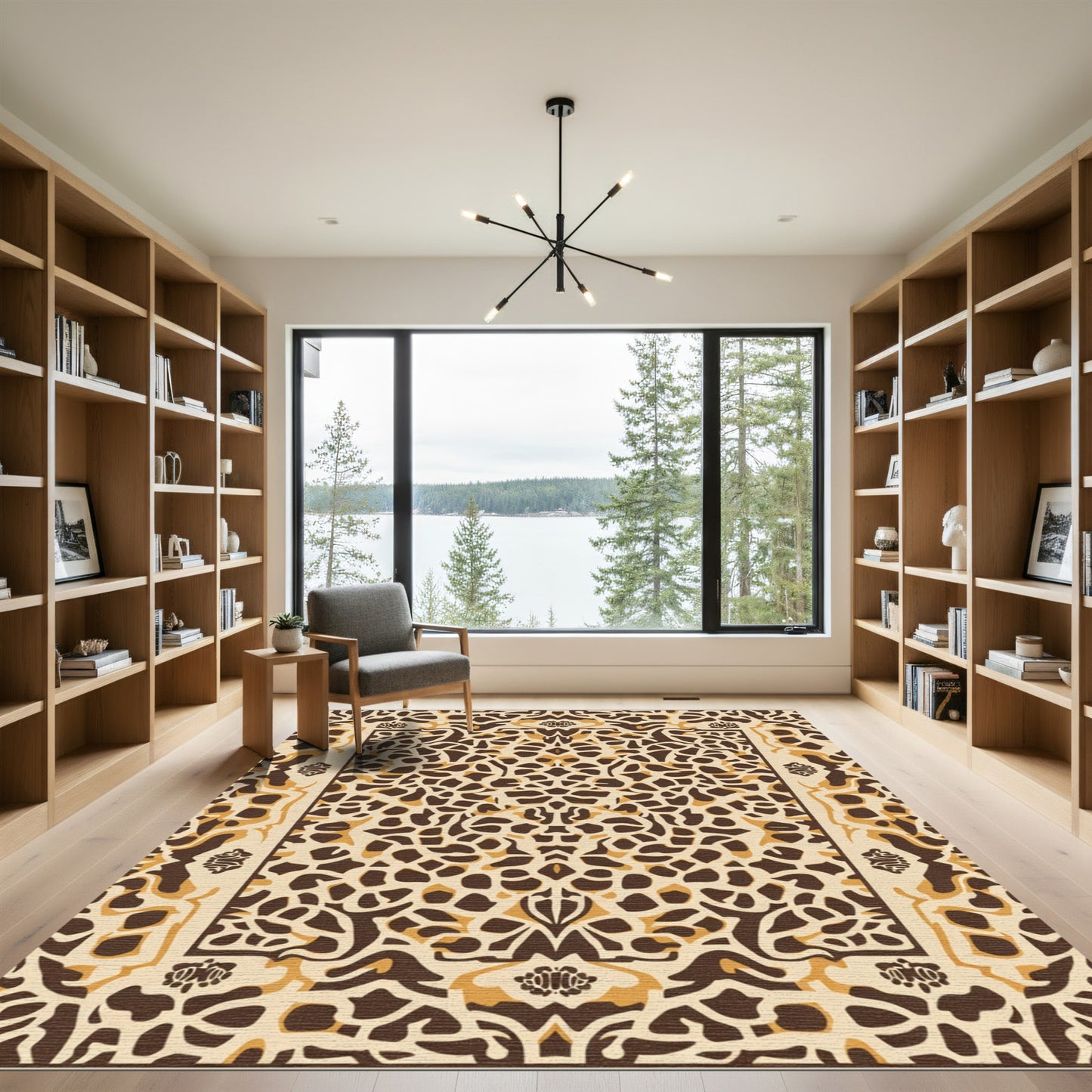 Brown and Cream Animal Print Medallion Rug