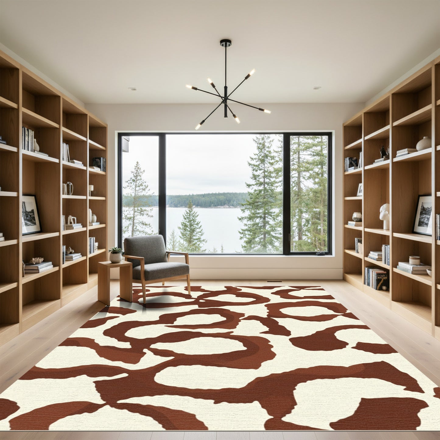 Brown Cream Abstract Animal Spot Rug