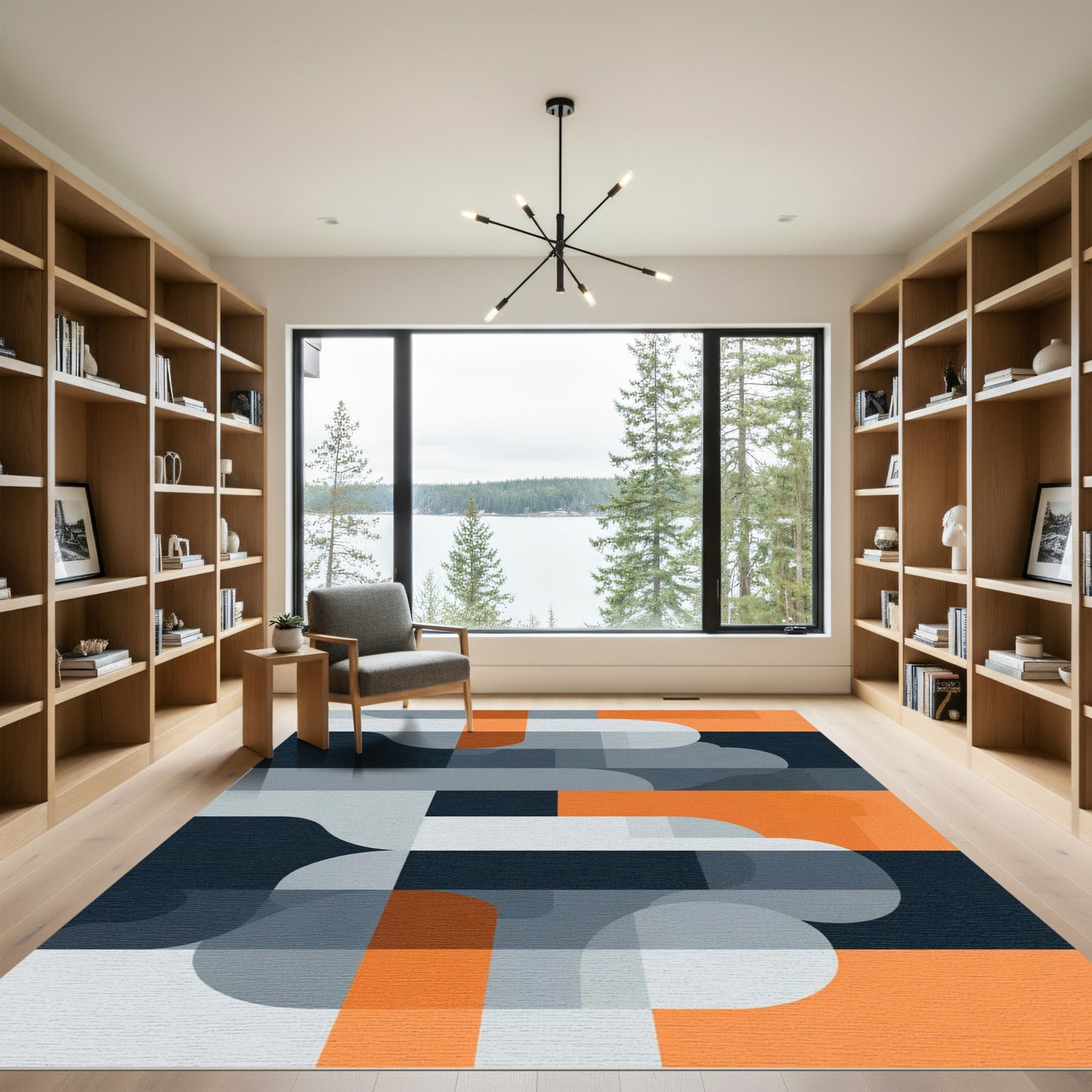 Modern Orange Gray Abstract Geometric Rug