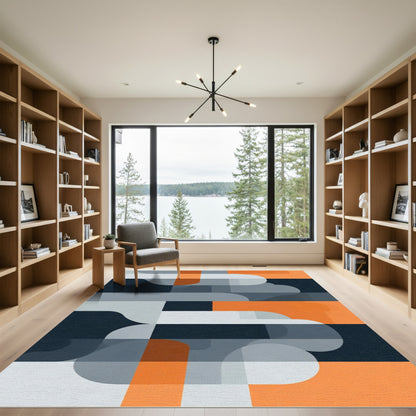 Modern Orange Gray Abstract Geometric Rug