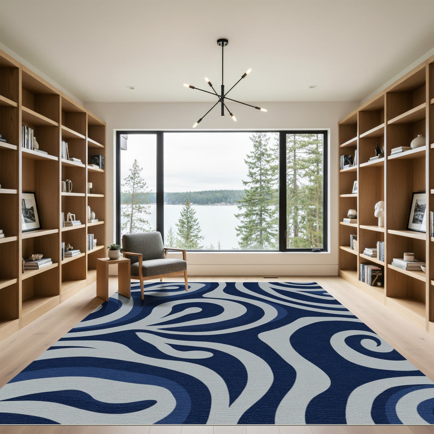 Deep Blue Swirl Organic Flow Rug