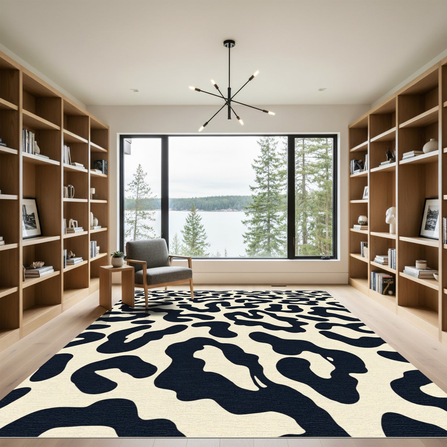 Cream and Black Leopard Spot Rug