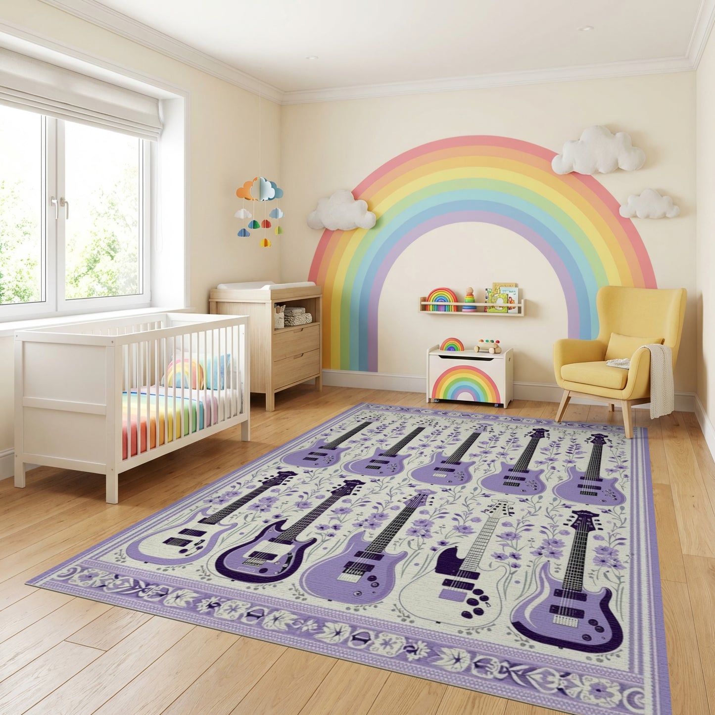 Purple Electric Guitars Floral Rug