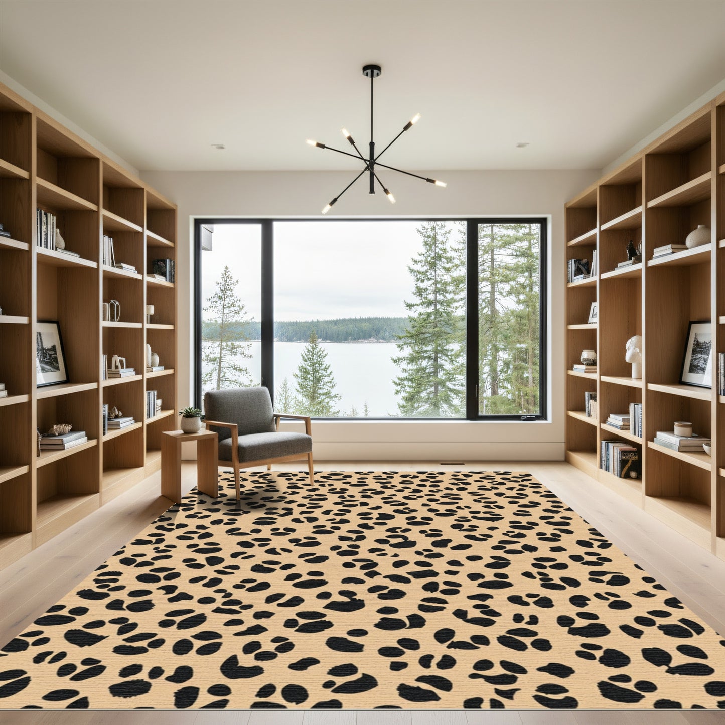 Tan Black Leopard Spots Rug