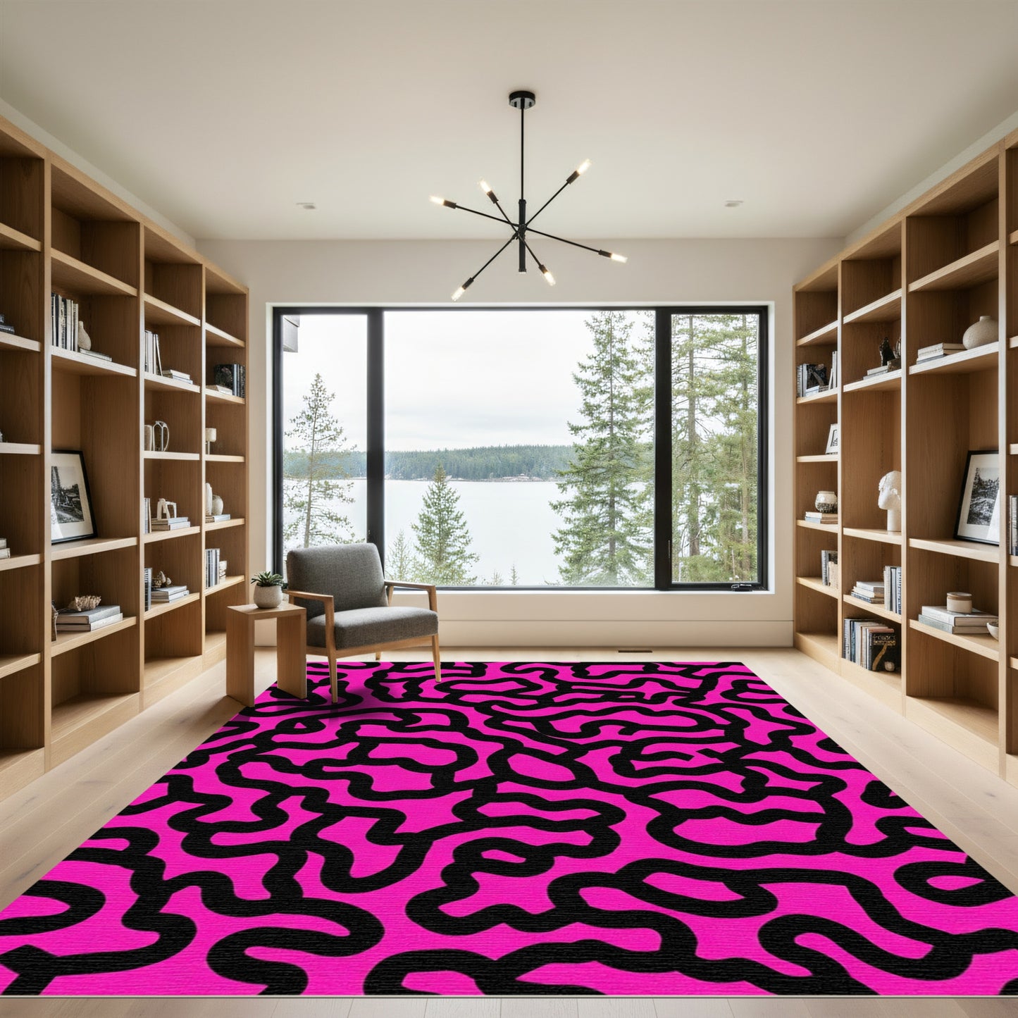 Bold Black Organic Maze Rug
