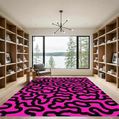 Bold Black Organic Maze Rug