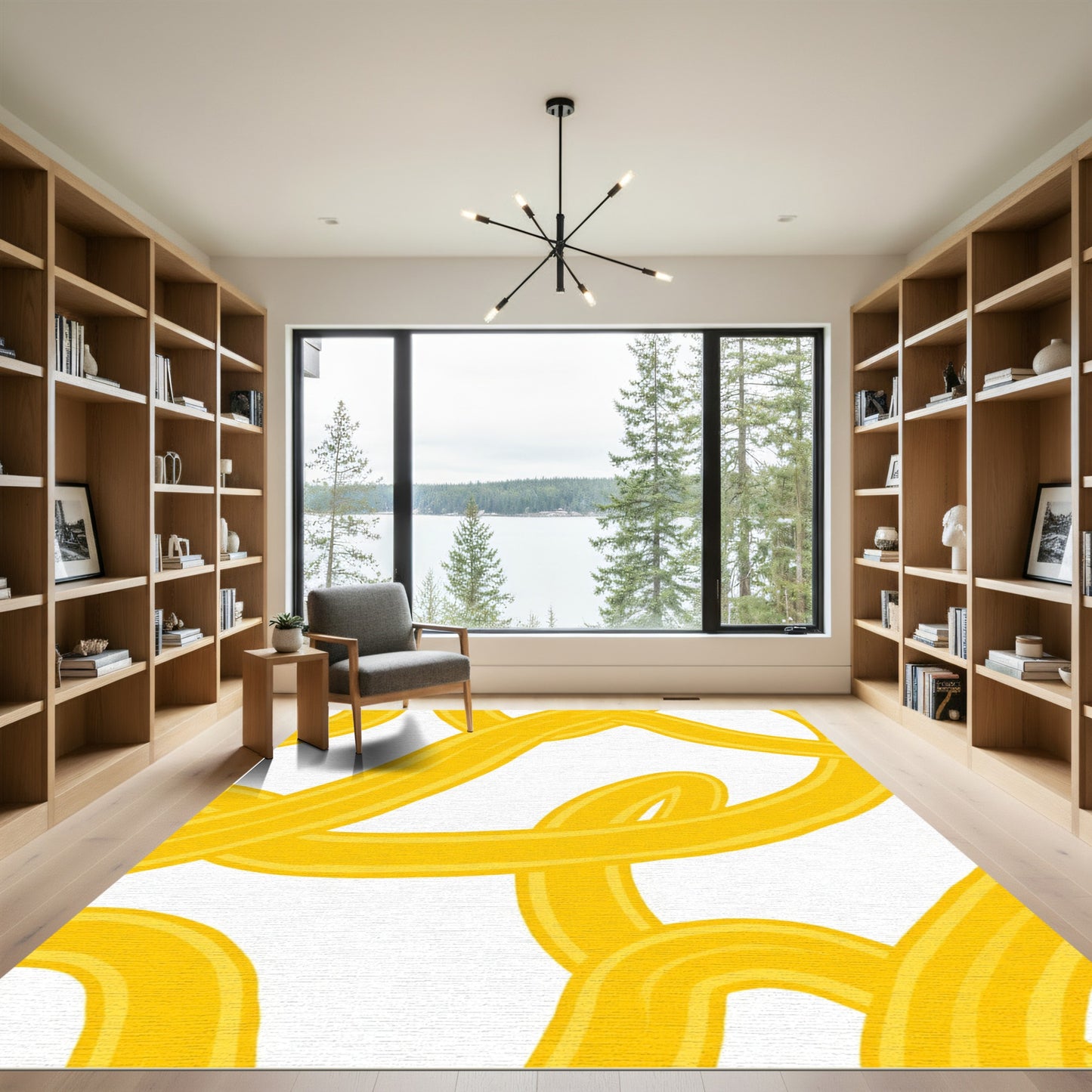 Bold Yellow Abstract Swirl Rug