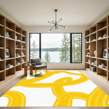 Bold Yellow Abstract Swirl Rug