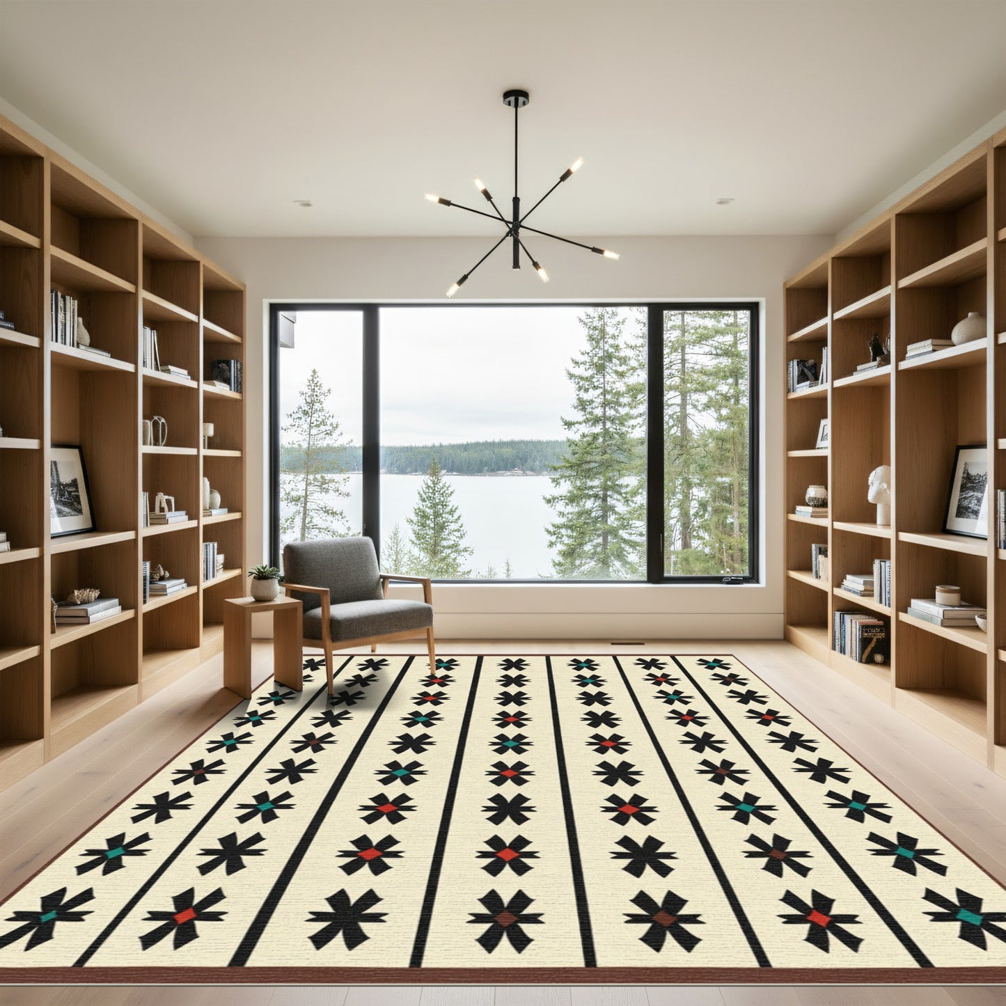 Alternating Black Star Diamond Shapes Rug