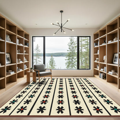 Alternating Black Star Diamond Shapes Rug