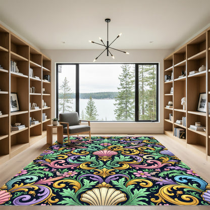 Ornate Pastel Baroque Shell Scroll Rug