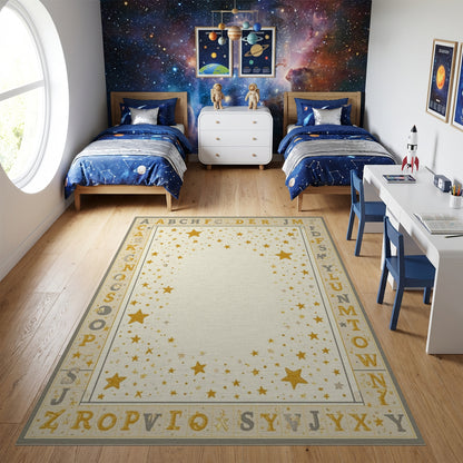 Golden Stars Alphabet Border Rug 2