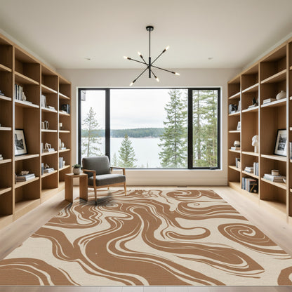 Brown Swirling Marble Abstract Rug