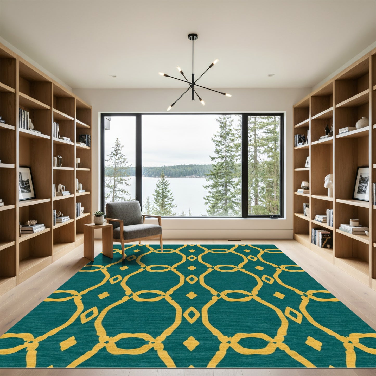 Teal and Gold Lattice GeometricRug Rug