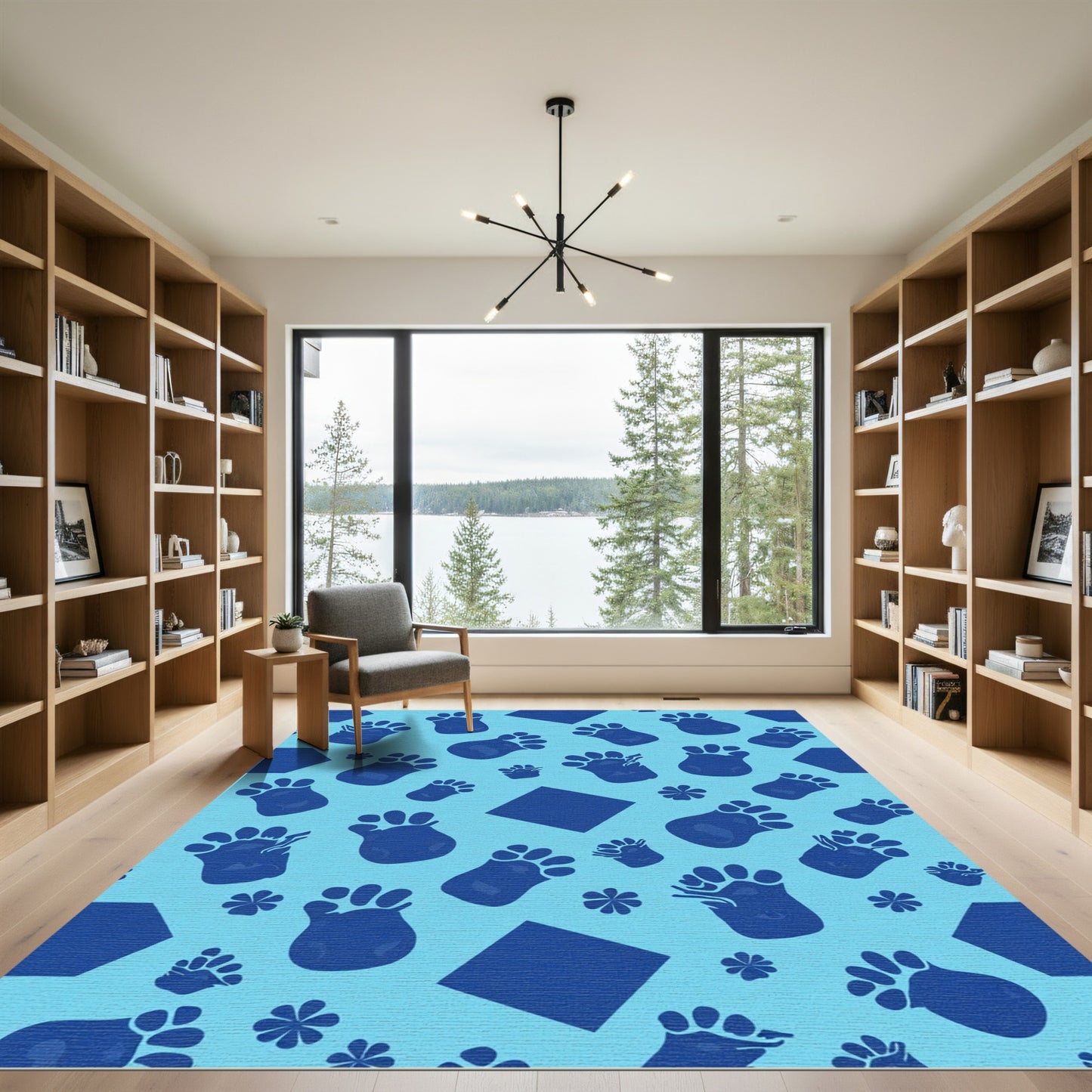 Blue Paw Print Playful Composition Rug