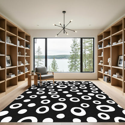 Black White Scattered Circles Rug