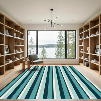 Aqua Teal Stripe Gradation Rug