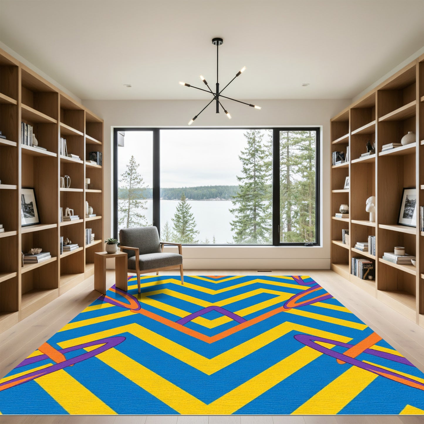 Bold Blue Yellow Chevron Abstract Sweep Rug