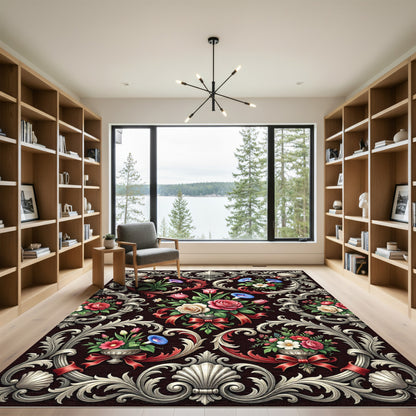 Elegant Floral Scrollwork Victorian Bouquet Rug