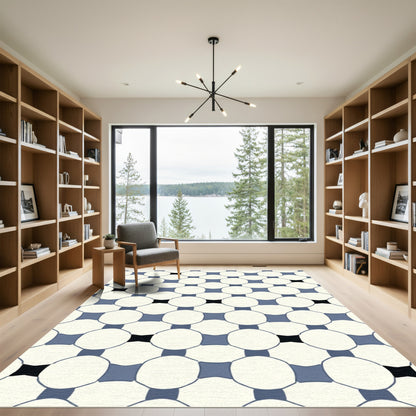 Cream Blue Interlocking Circles Rug