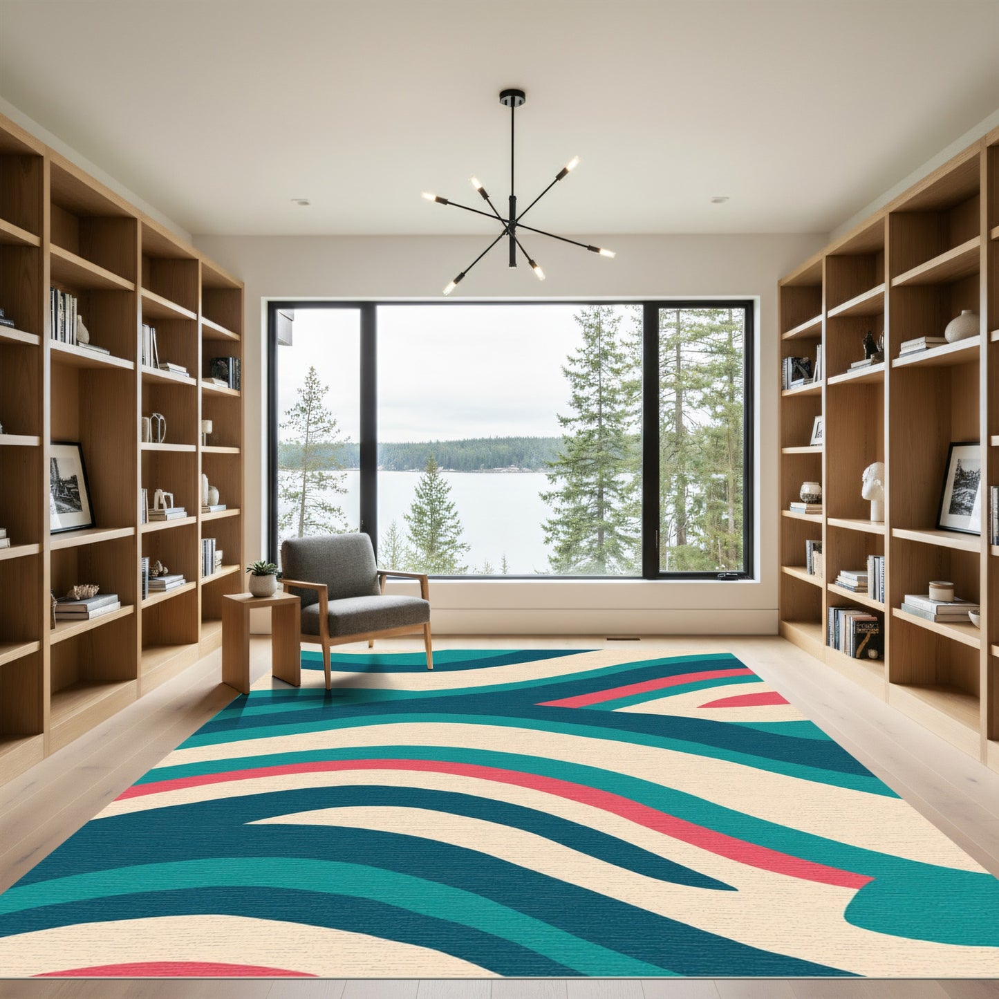 Retro Teal Cream Coral Wave Rug