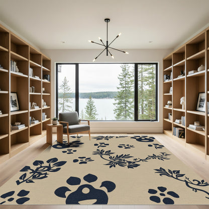 Navy Botanical Paw Print Meadow Rug