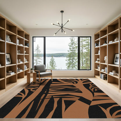 Terra Cotta Abstract Labyrinth Trees Rug