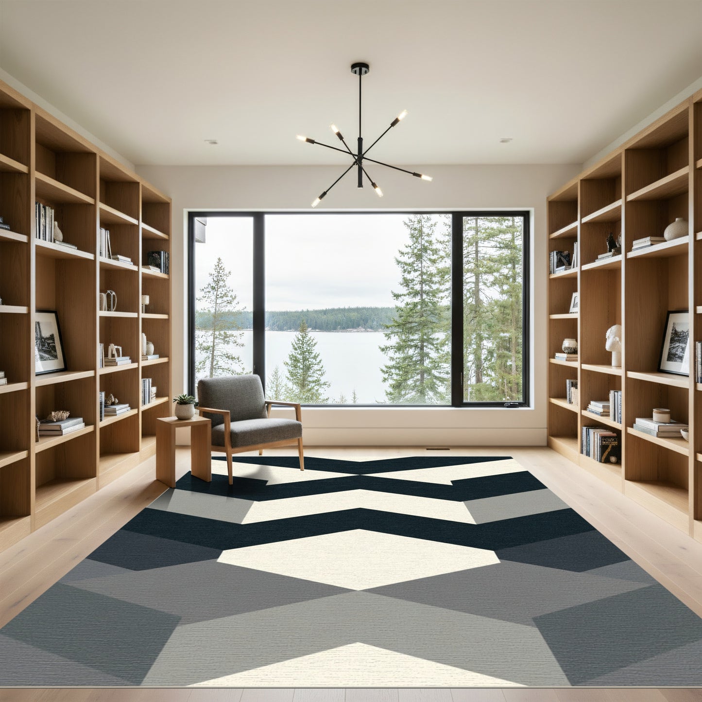 Modern Geometric Chevron Cream Navy Rug