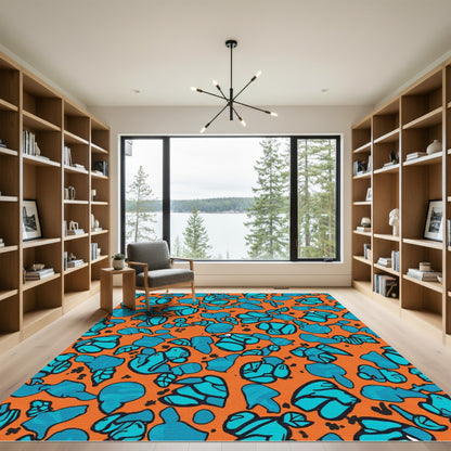 Orange Teal Abstract Organic Shapes Rug