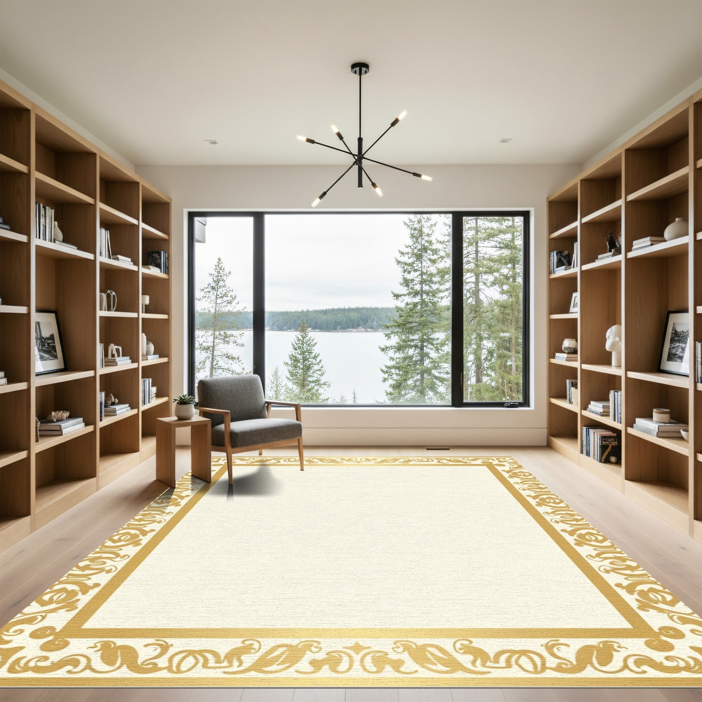 Traditional Gold Ornate Botanical Border Rug