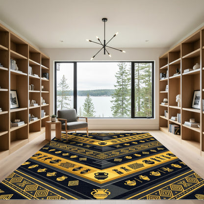 Black Gold Tribal Vase Stripes Rug