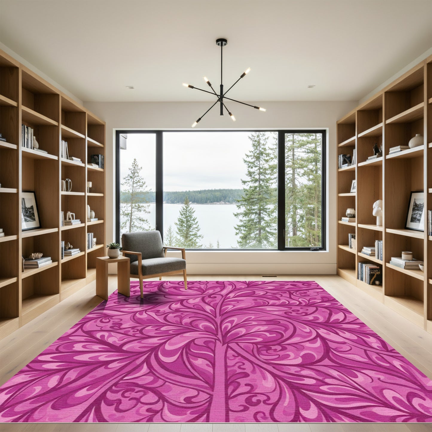Vibrant Pink Swirling Floral Rug