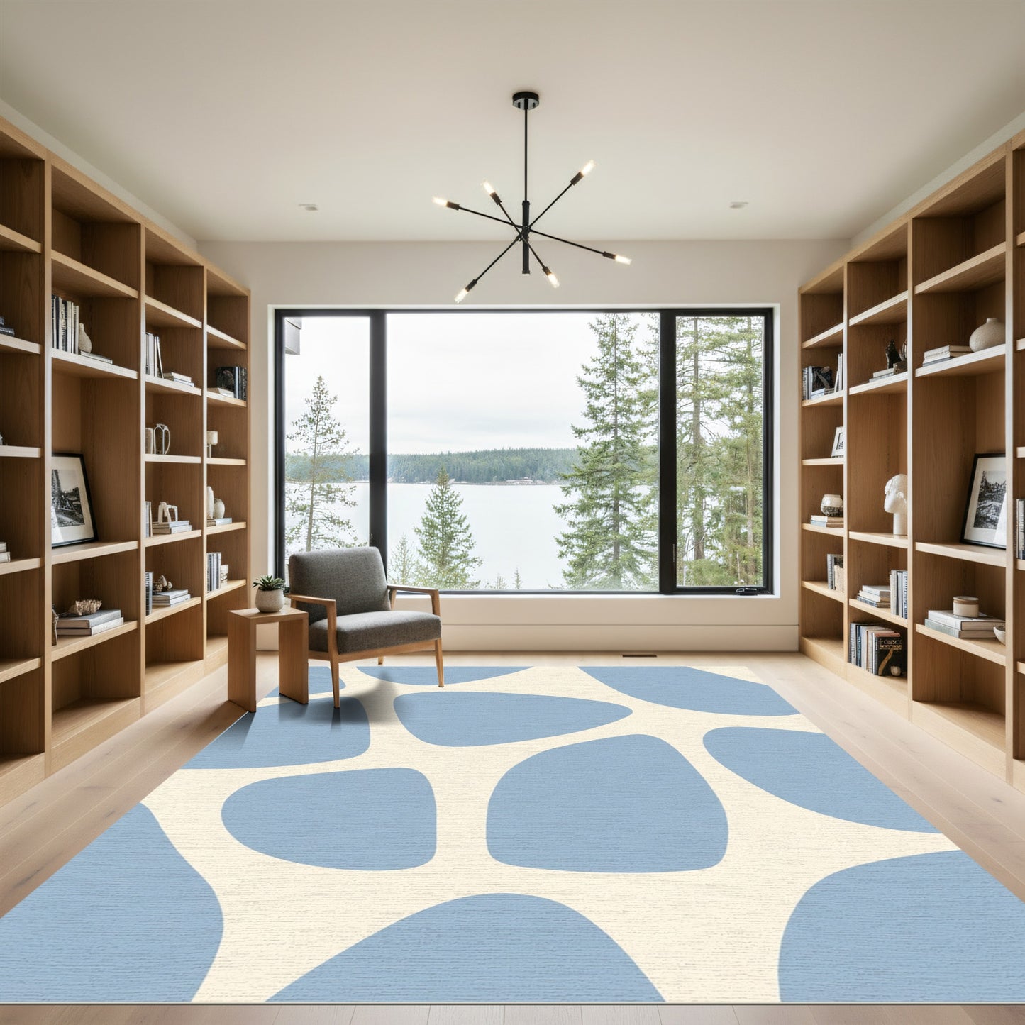 Pale Blue Blob Organic Arrangement Rug