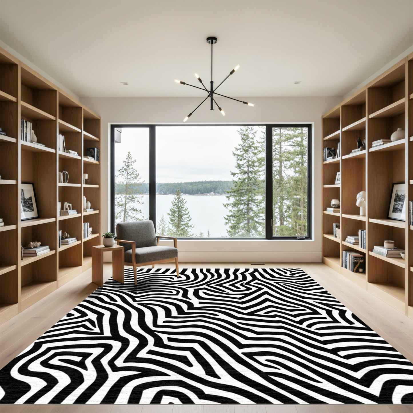 Bold Black White Abstract Zebra Waves Rug