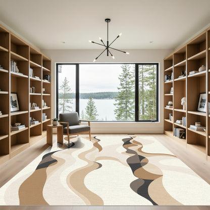 Neutral Wavy Organic Flow Rug