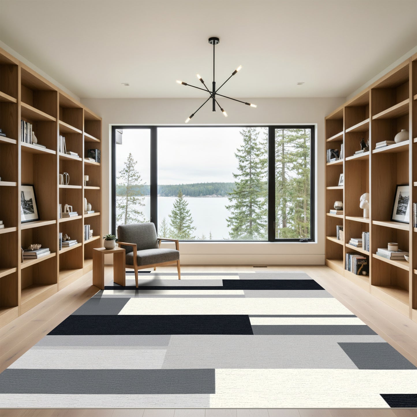Monochromatic Geometric Block Art Rug