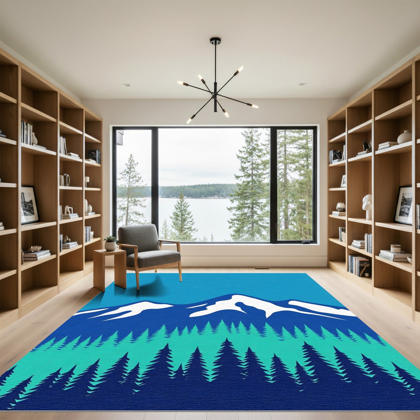 Vibrant Blue Mountain Forest Vista Rug