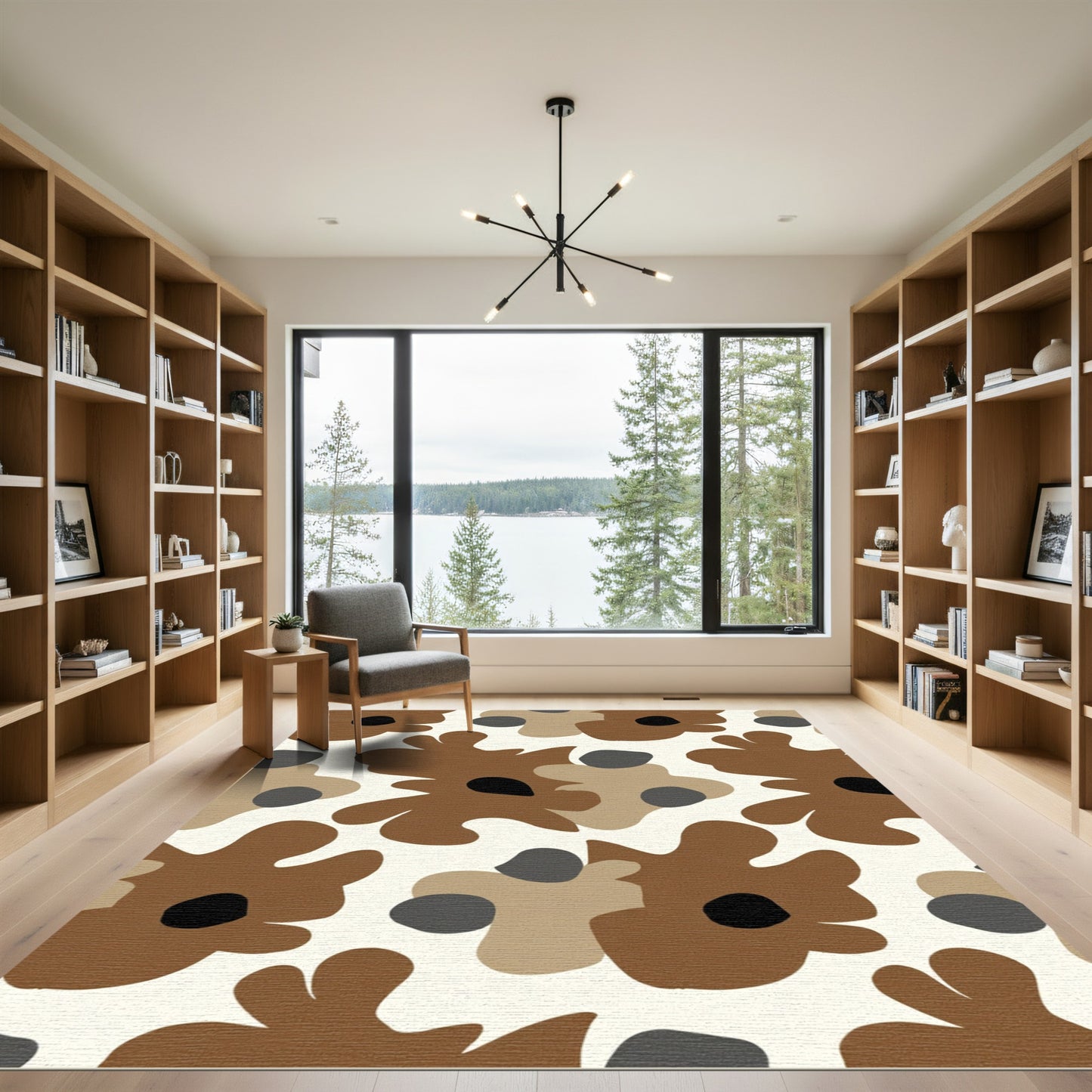 Brown Cream Gray Organic Flower Collage Rug