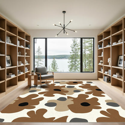 Brown Cream Gray Organic Flower Collage Rug